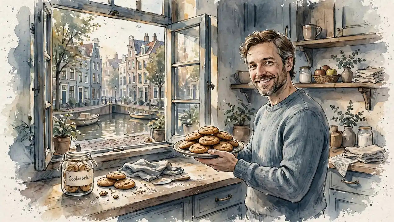 Bakker met koekjes in een Nederlandse keuken bij ochtendlicht