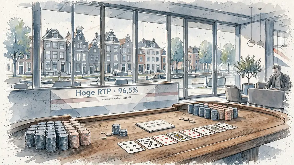 Modern casino interior met Nederlandse vlag en chips in daglicht